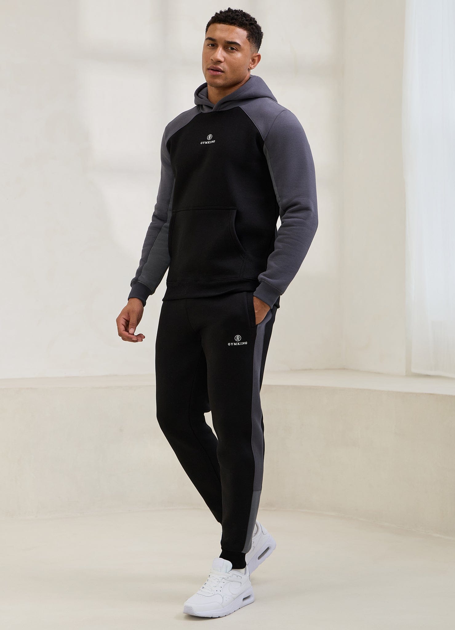 Gym King Power Colour Block Fleece Hood - Black/Graphite/Gunmetal Grey