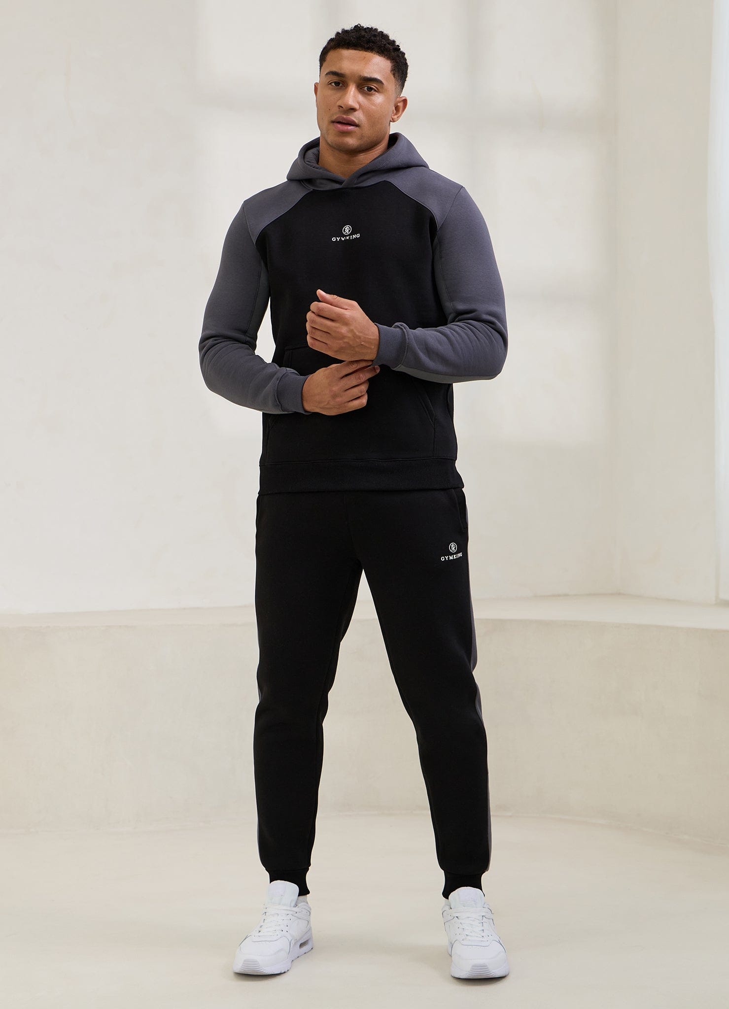 Gym King Power Colour Block Fleece Hood - Black/Graphite/Gunmetal Grey