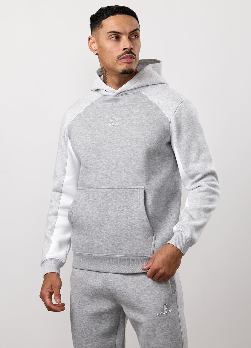 Gym King Power Colour Block Fleece Hood - Light Grey/Snow Marl/White