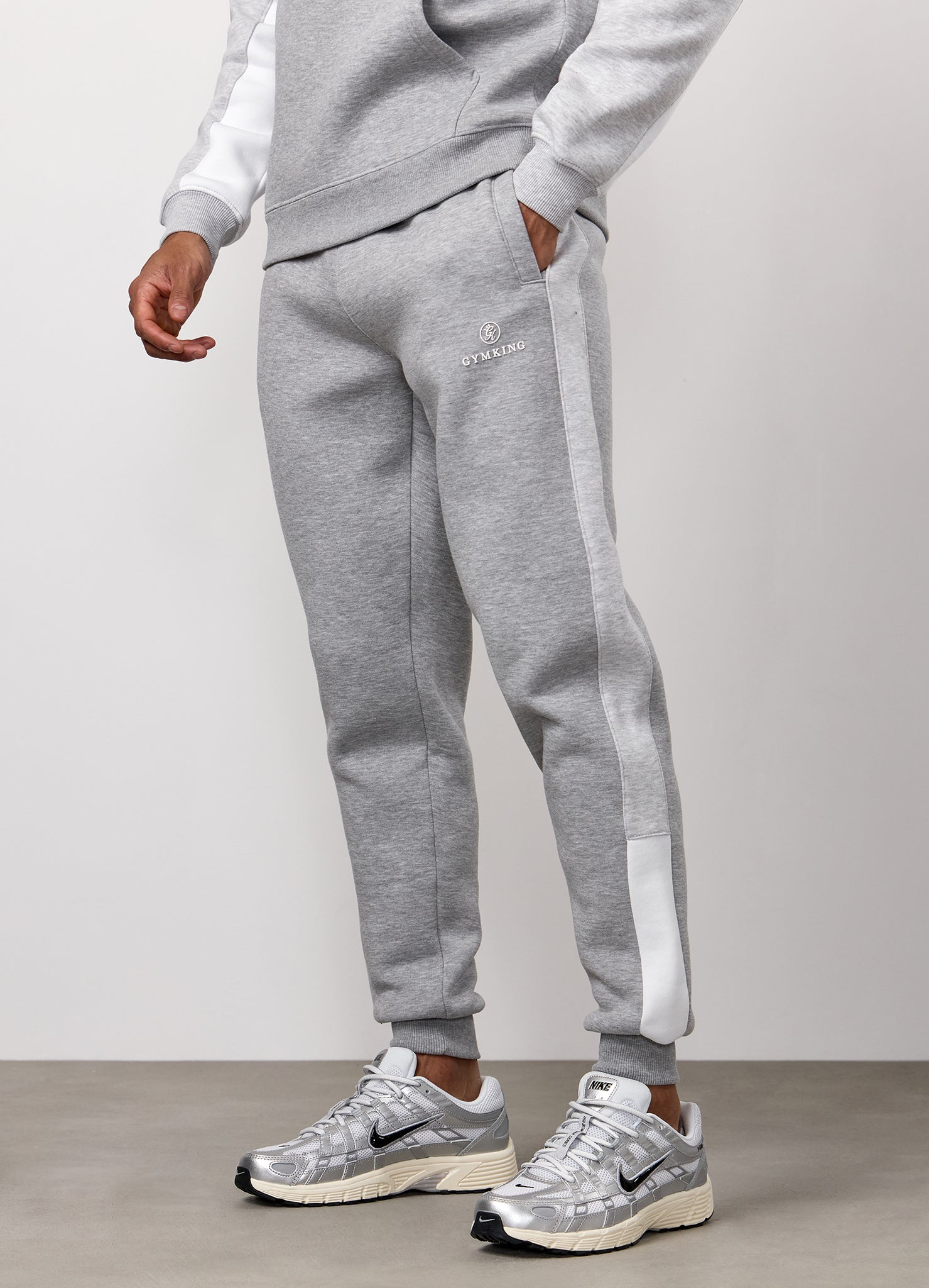 Gym King Power Fleece Hood Tracksuit - Light Grey/Snow Marl/White