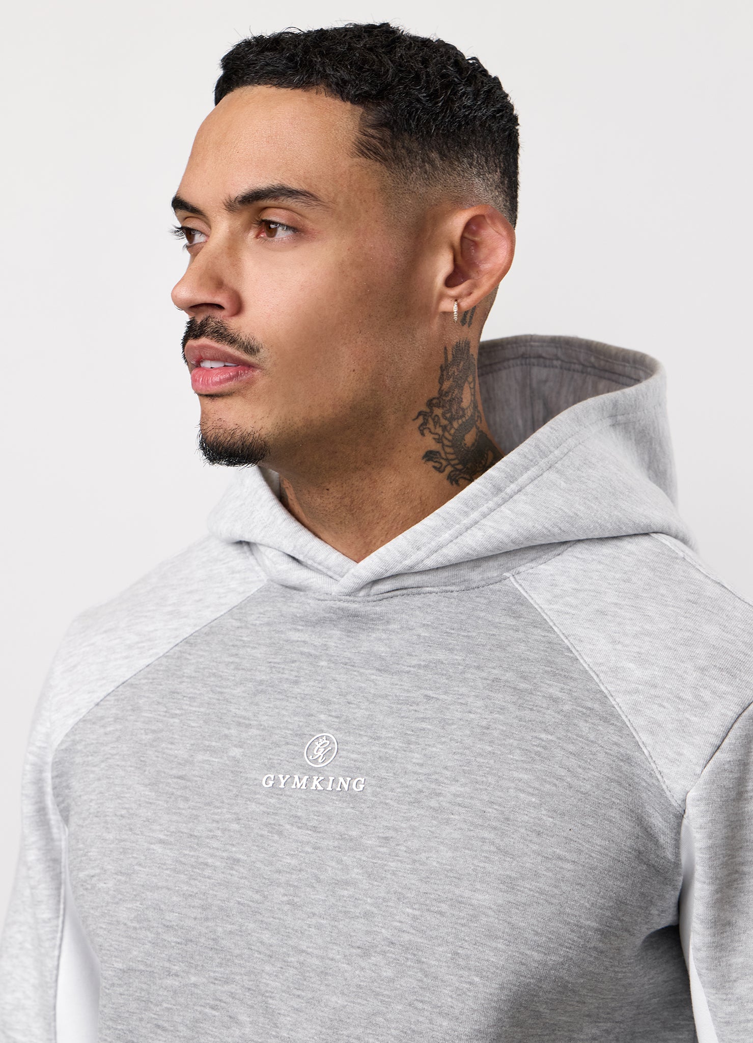 Gym King Power Fleece Hood Tracksuit - Light Grey/Snow Marl/White