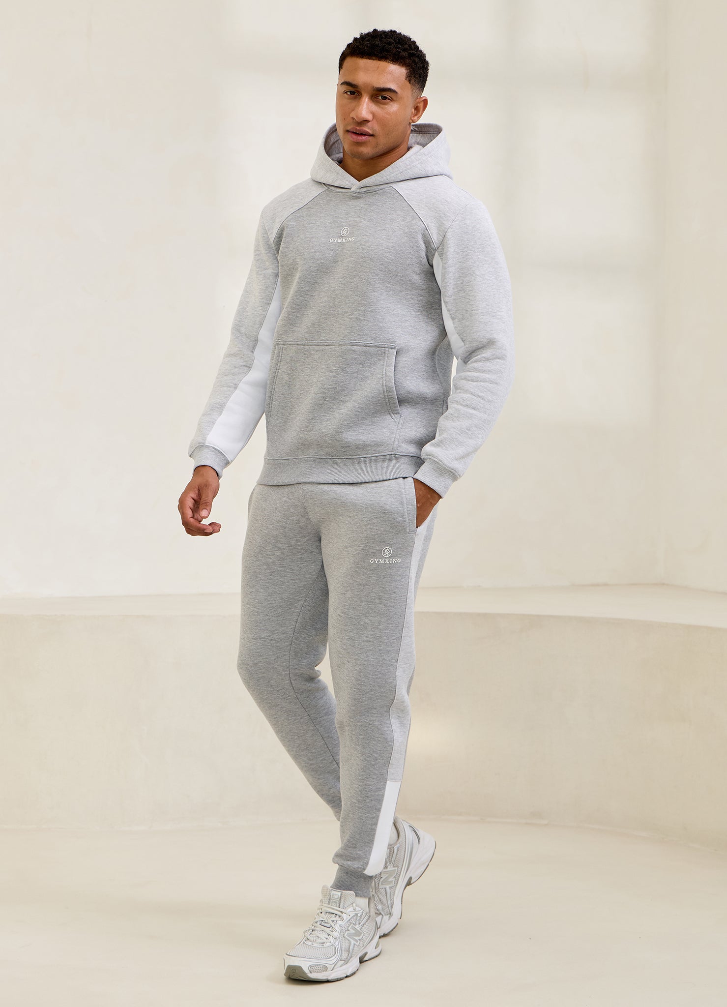Gym King Power Fleece Hood Tracksuit - Light Grey/Snow Marl/White