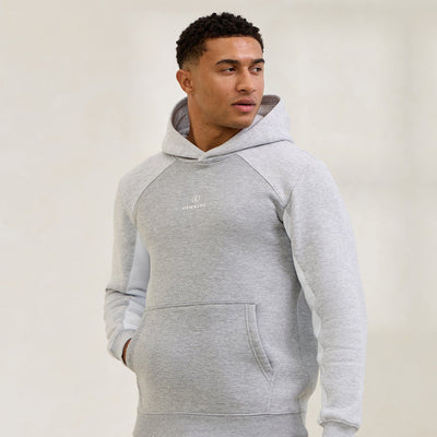Gym King Power Colour Block Fleece Hoodie - Light Grey/Snow Marl/White
