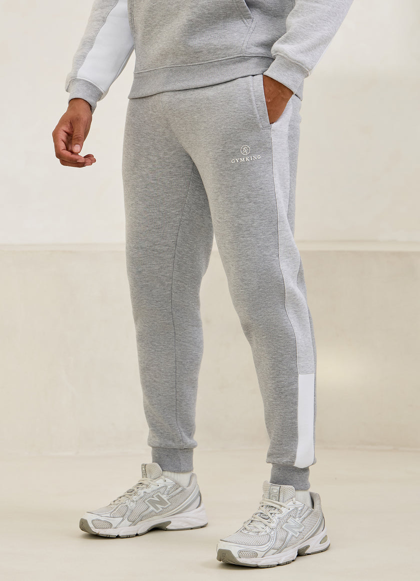Gym King Power Colour Block Fleece Jogger - Light Grey/Snow Marl/White