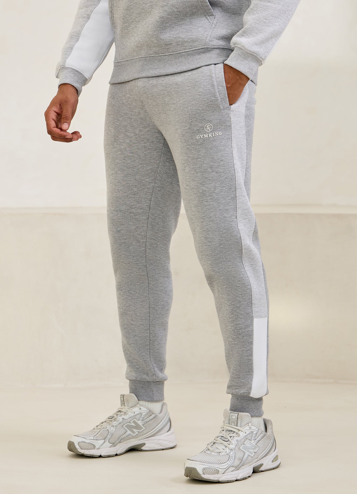 Gym King Power Fleece Hood Tracksuit - Light Grey/Snow Marl/White