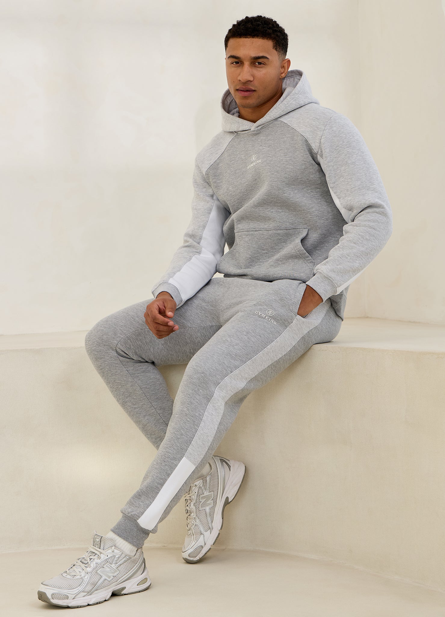 Gym King Power Colour Block Fleece Jogger - Light Grey/Snow Marl/White