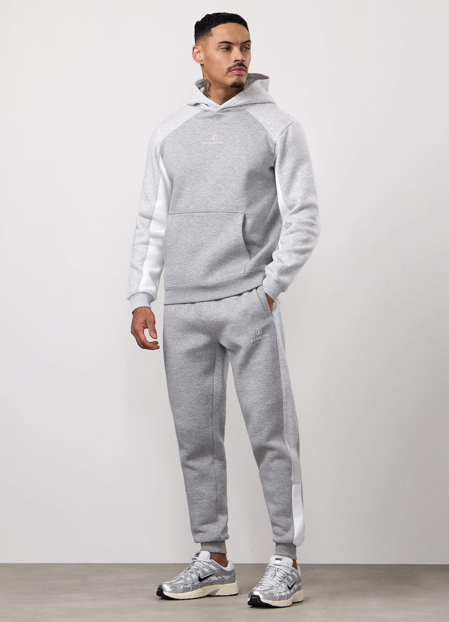 Gym King Power Colour Block Fleece Jogger - Light Grey/Snow Marl/White