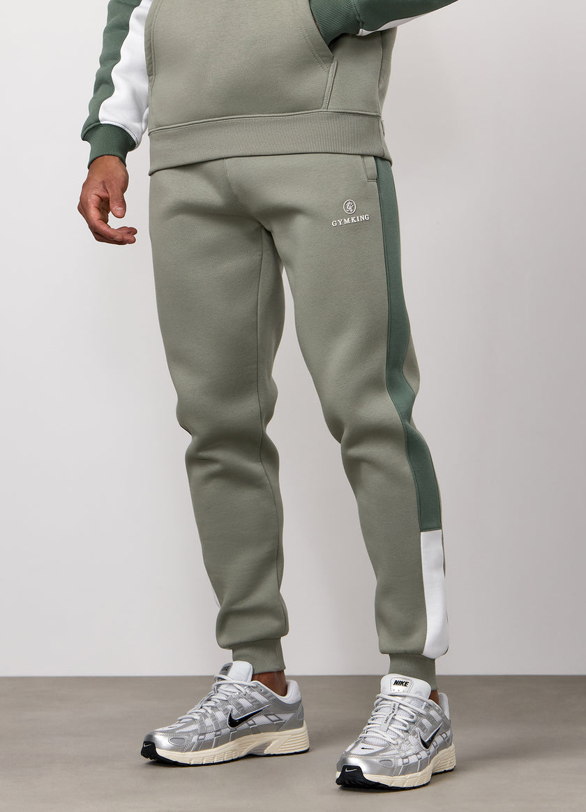 Gym King Power Colour Block Fleece Jogger - Soft Khaki/Fern Green/White