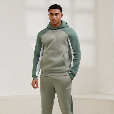 Gym King Power Fleece Hood Tracksuit - Soft Khaki/Fern Green/White