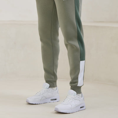 Gym King Power Colour Block Fleece Jogger - Soft Khaki/Fern Green/White