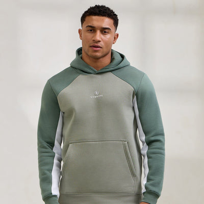 Gym King Power Colour Block Fleece Hoodie - Soft Khaki/Fern Green/White