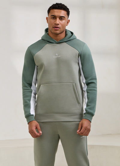 Gym King Power Colour Block Fleece Hood - Soft Khaki/Fern Green/White