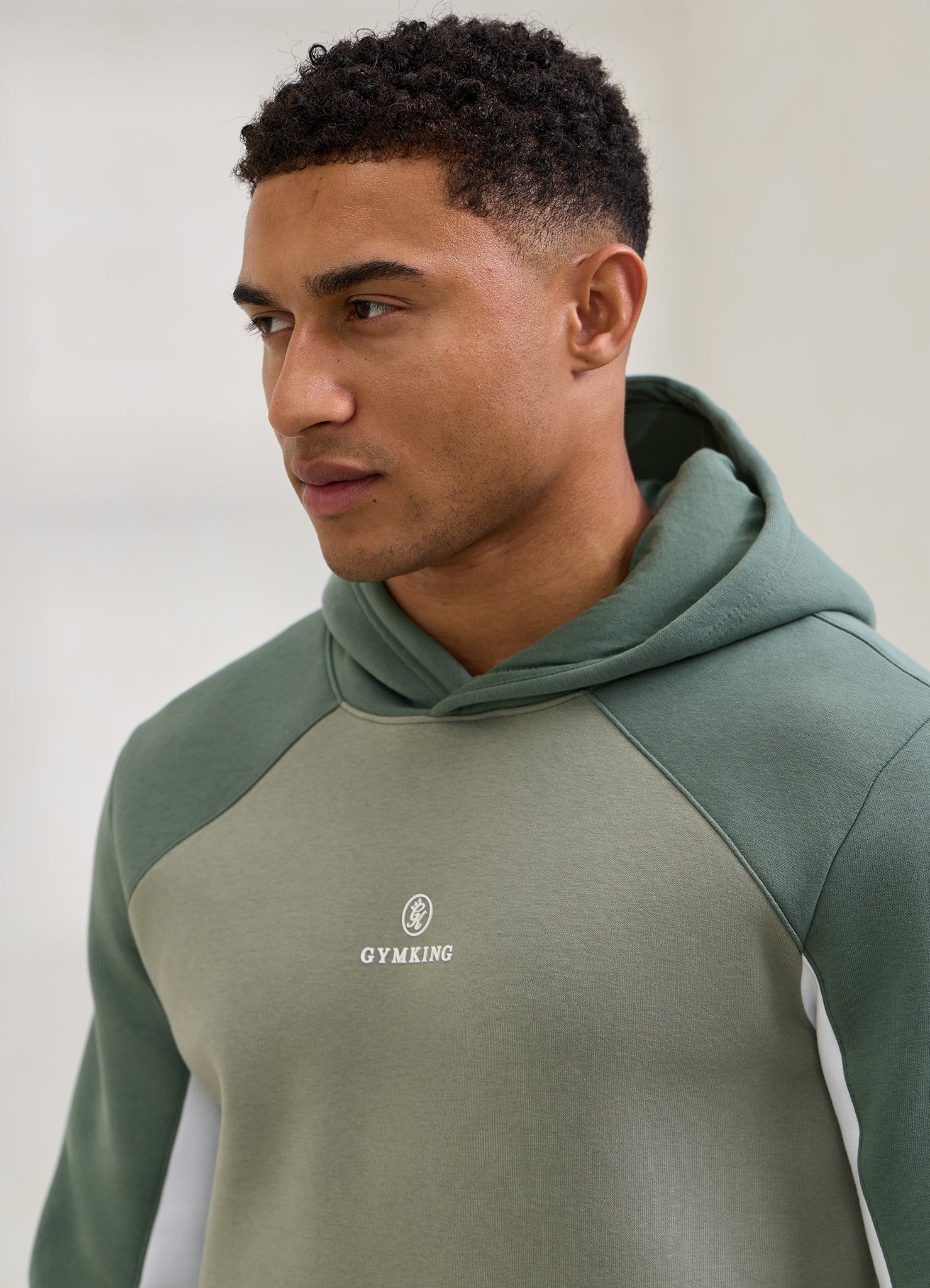 Gym King Power Fleece Hood Tracksuit - Soft Khaki/Fern Green/White