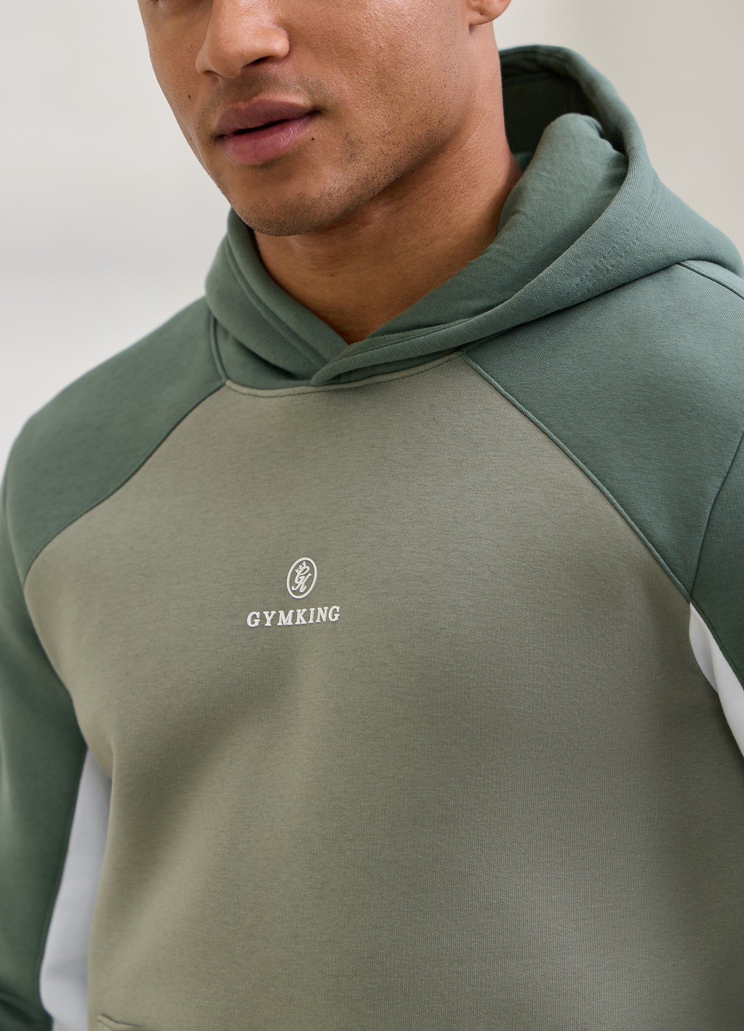 Gym King Power Fleece Hood Tracksuit - Soft Khaki/Fern Green/White