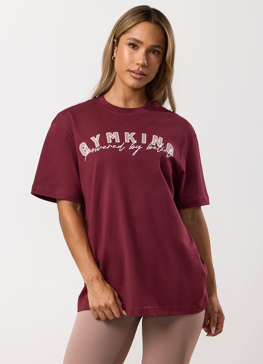 Gym King Powered By Belief BF Tee - Deep Cherry
