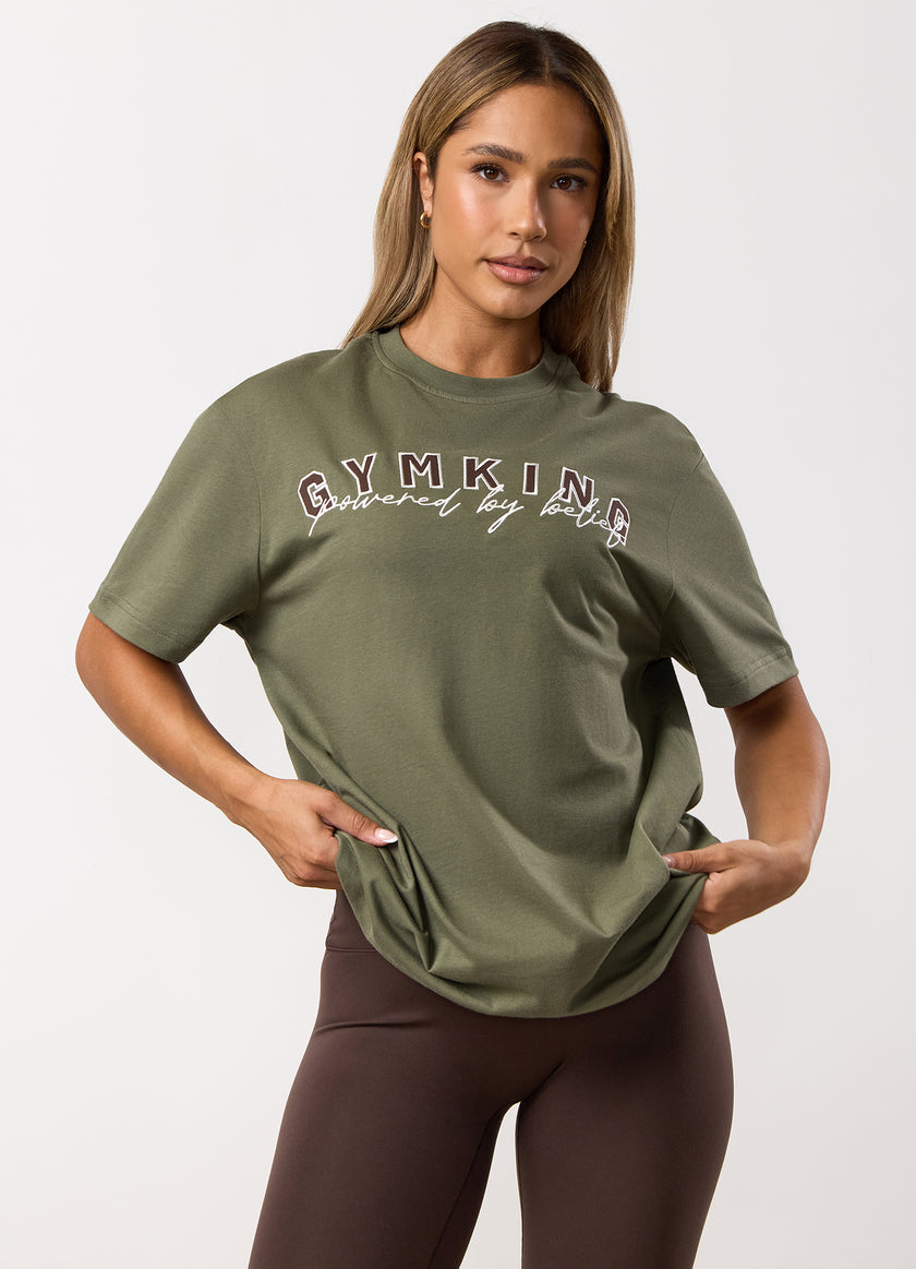 Gym King Powered By Belief BF Tee - Warm Khaki