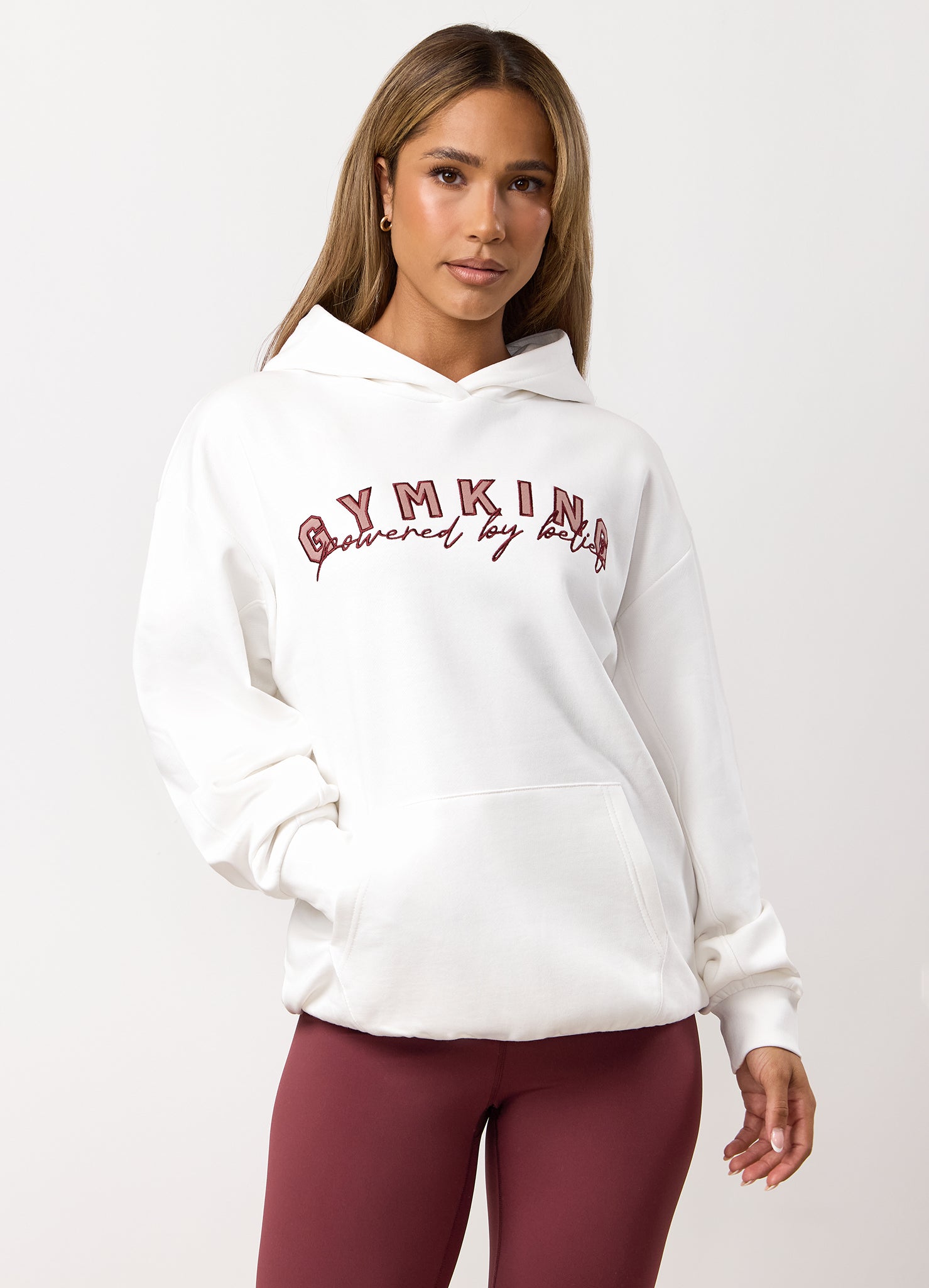 Gym King Powered By Belief Relaxed Fit Hood - Cream