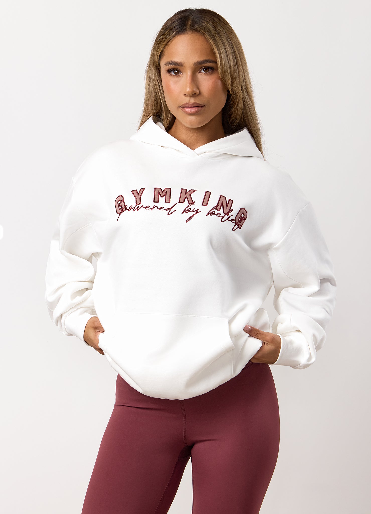 Gym King Powered By Belief Relaxed Fit Hood - Cream