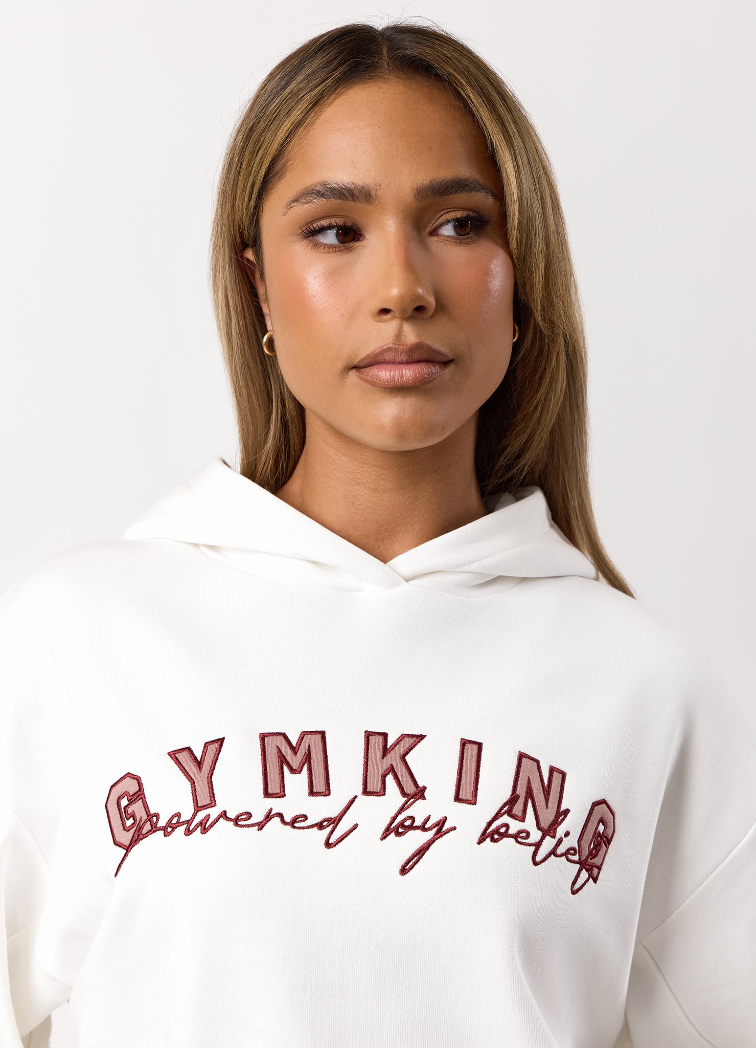 Gym King Powered By Belief Relaxed Fit Hood - Cream