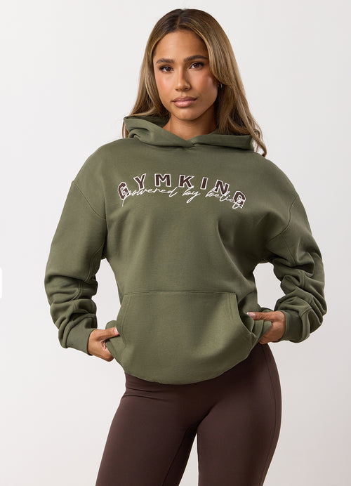 Gym King Powered By Belief Relaxed Fit Hoodie - Warm Khaki