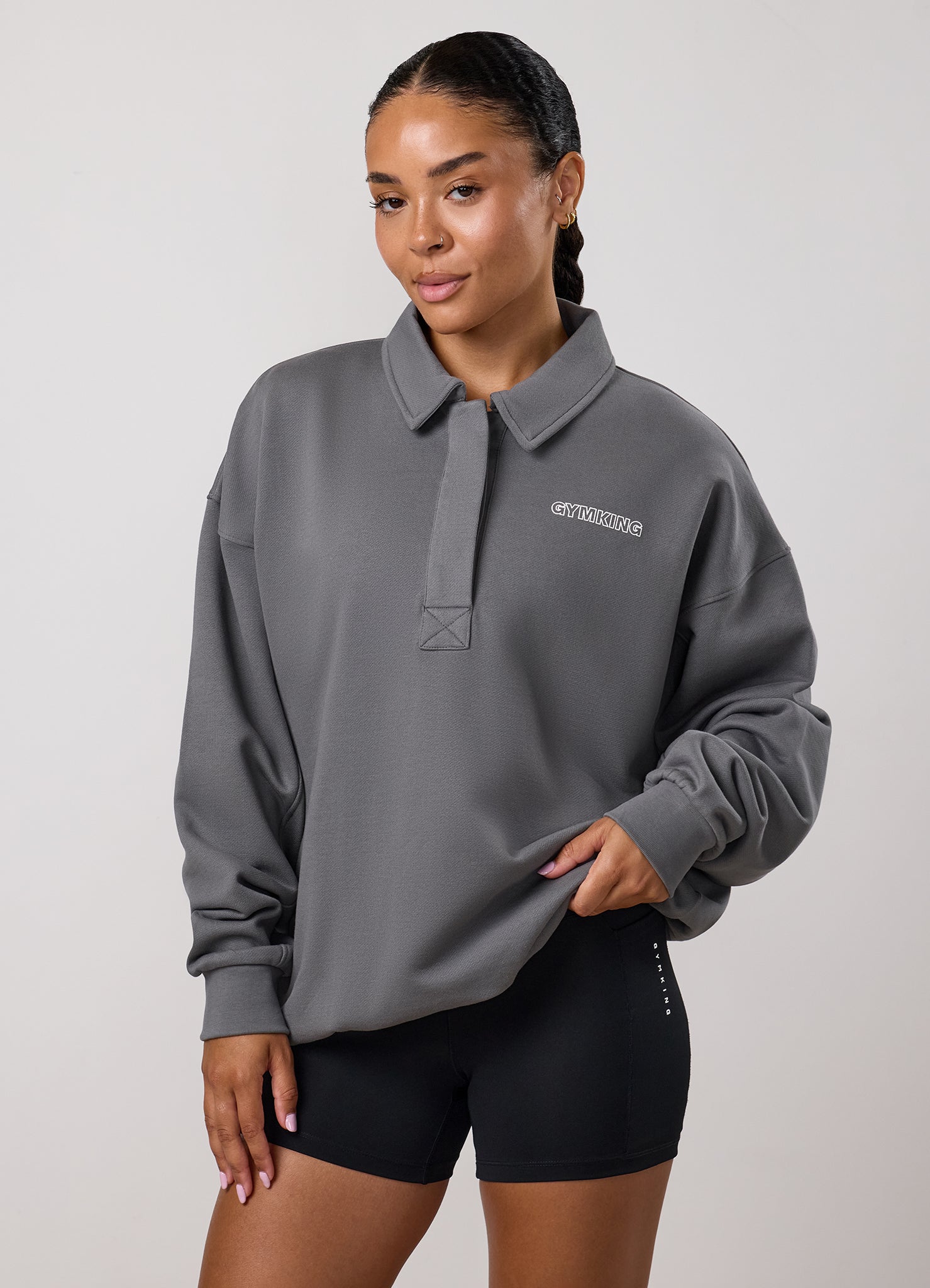 Gym King Precision Collared Sweatshirt - Lava Grey