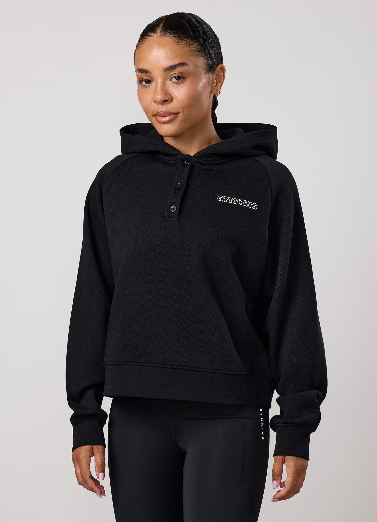 Gym King Precision Henley Hoodie - Black
