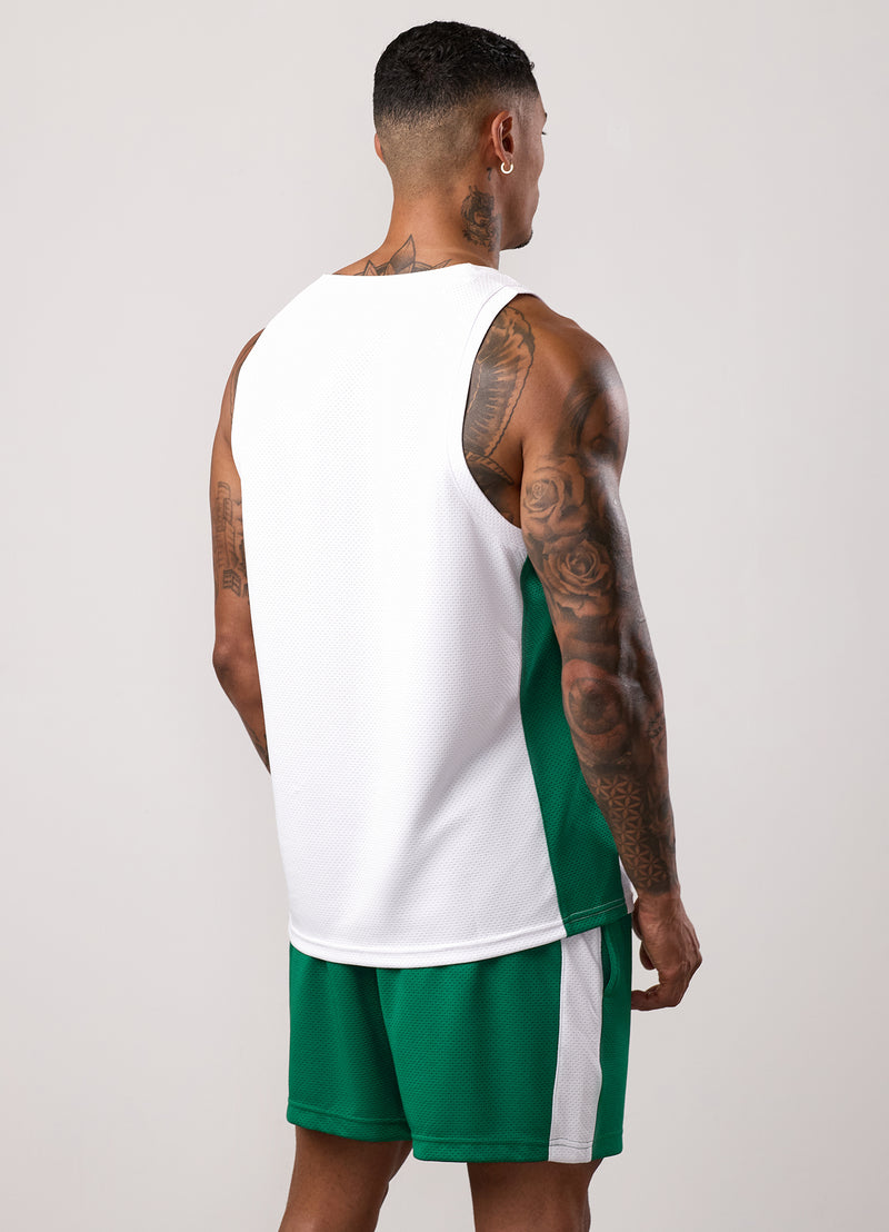 Gym King Pro Classic Mesh Vest - White/Bottle Green