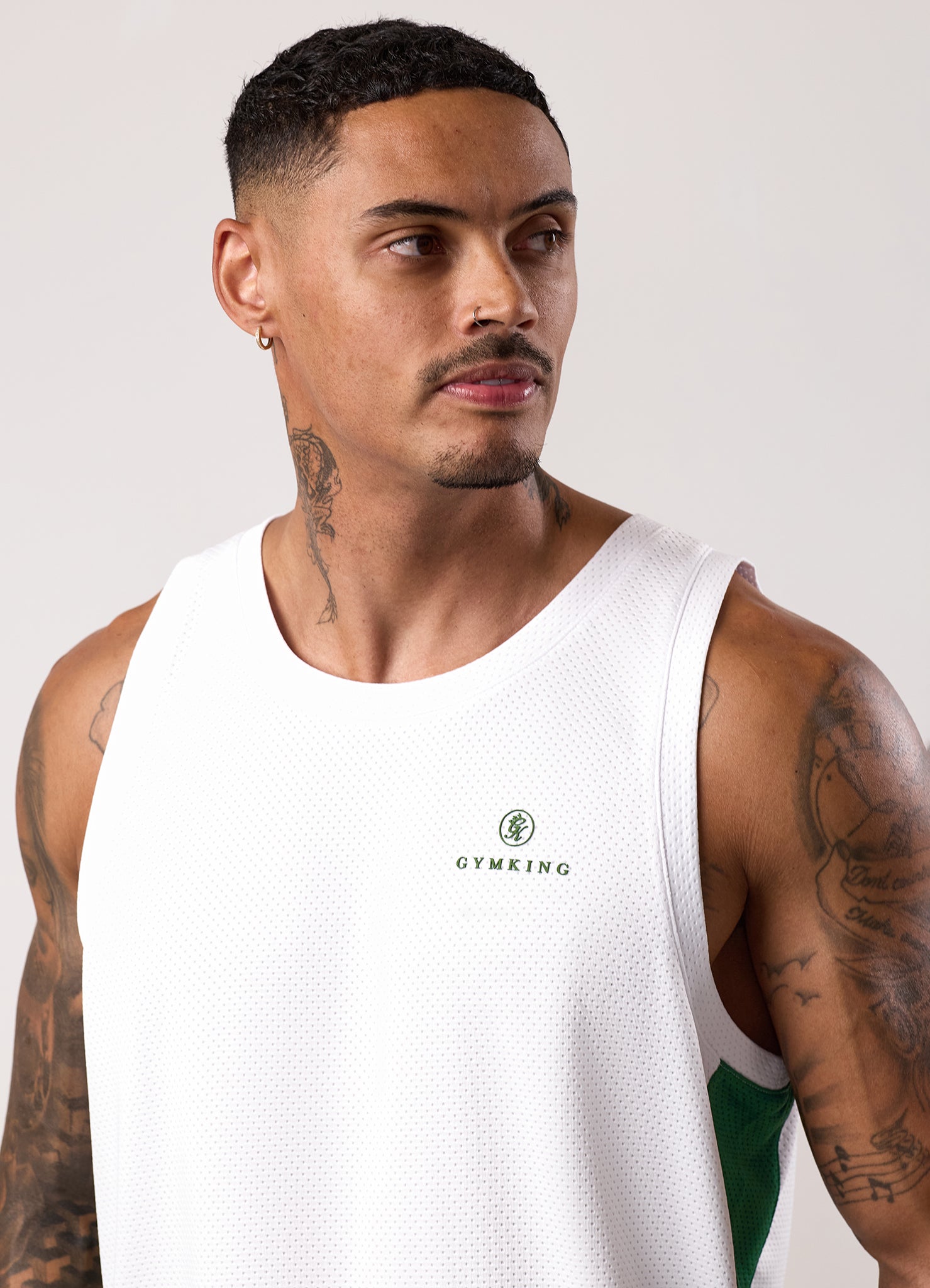 Gym King Pro Classic Mesh Vest - White/Bottle Green