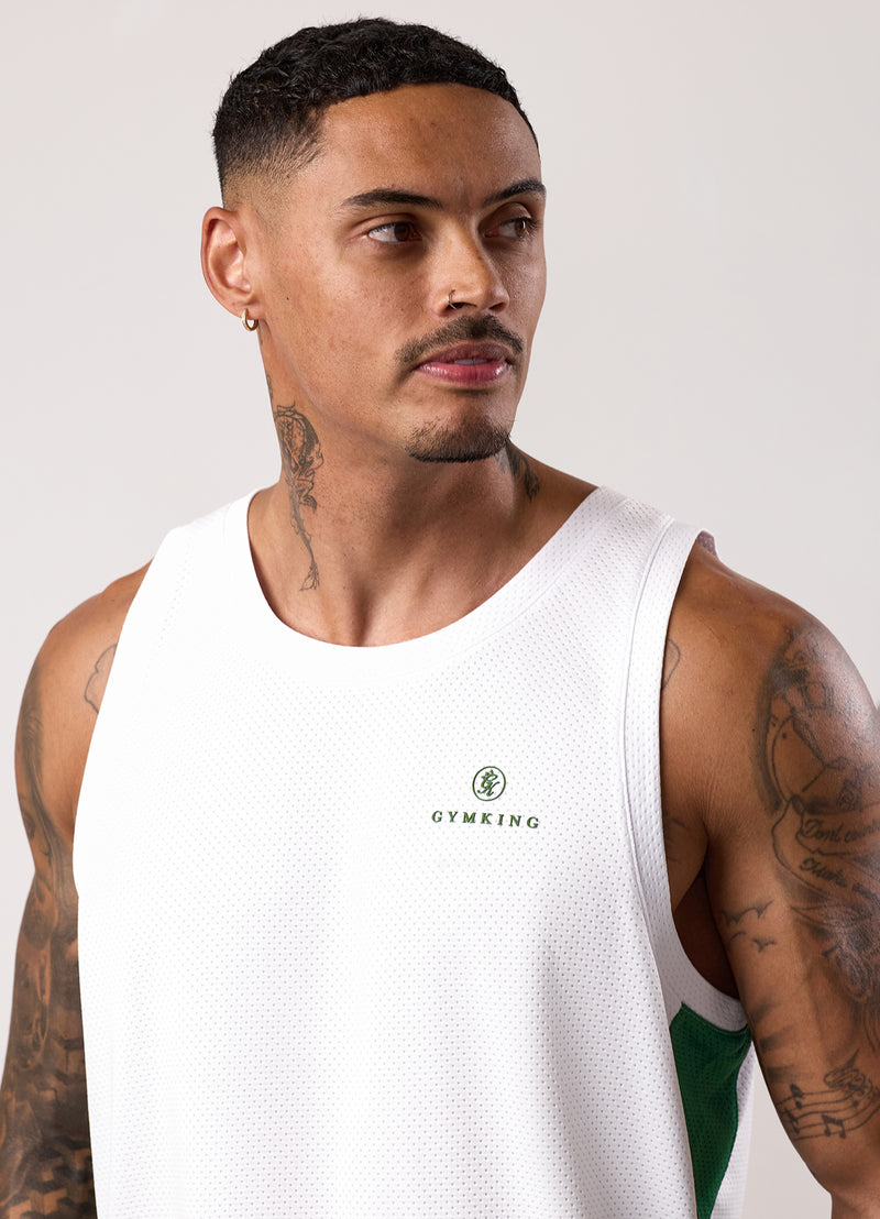 Gym King Pro Classic Mesh Vest - White/Bottle Green