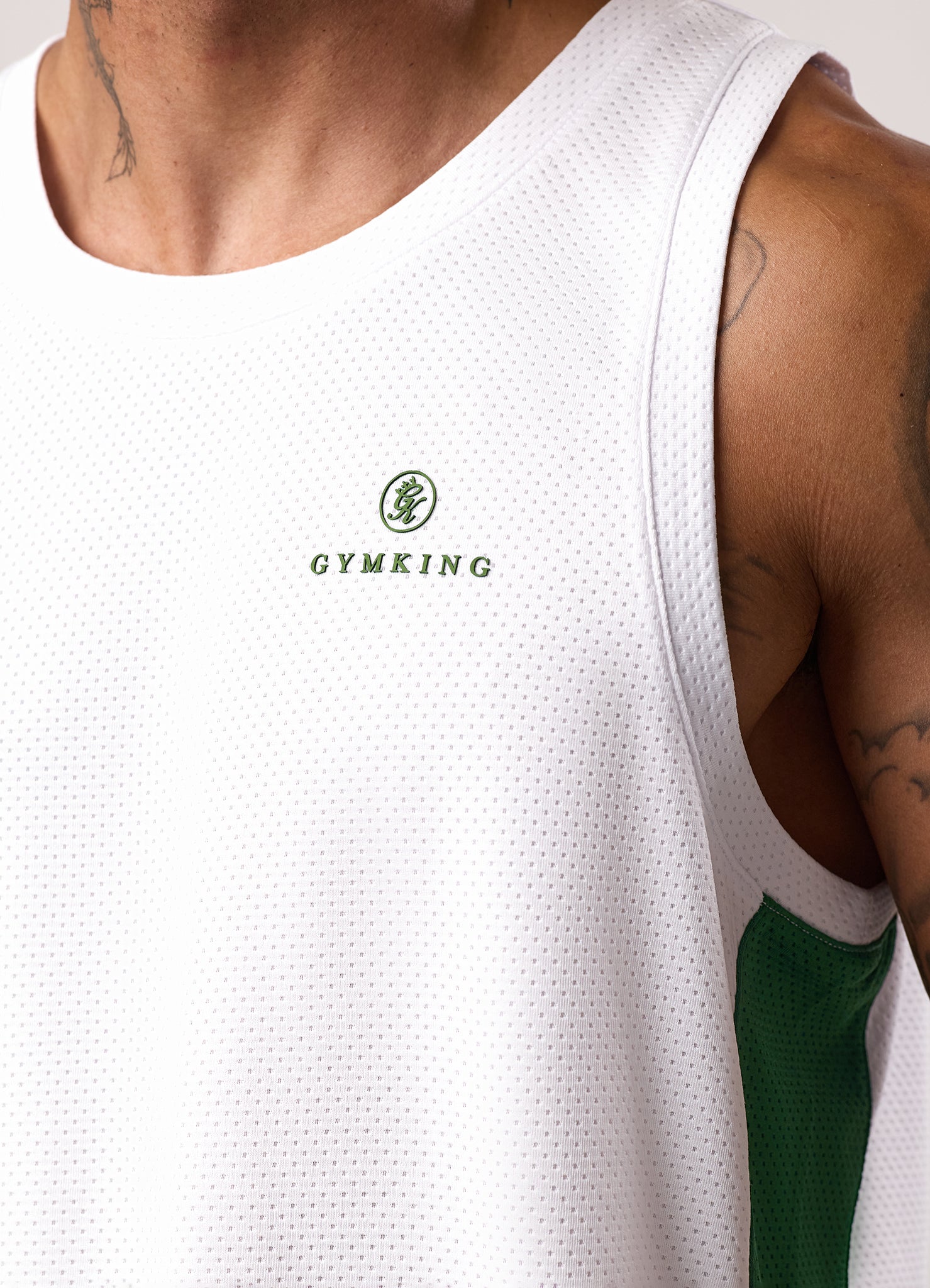 Gym King Pro Classic Mesh Vest - White/Bottle Green