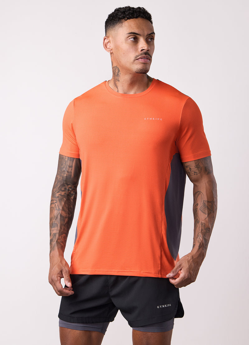 Gym King Progress Performance Tee - Hot Orange/Graphite