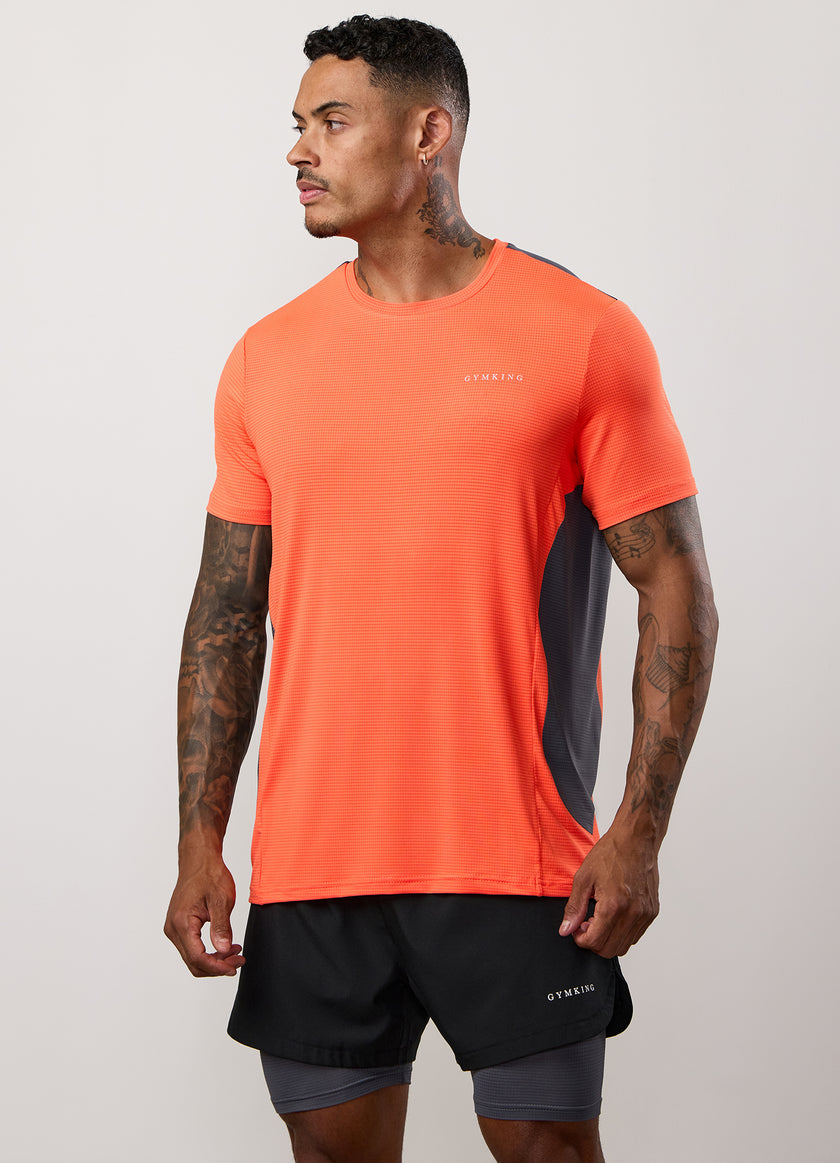 Gym King Progress Performance Tee - Hot Orange/Graphite