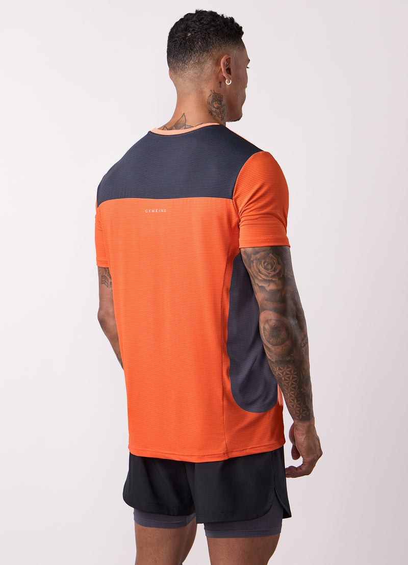 Gym King Progress Performance Tee - Hot Orange/Graphite