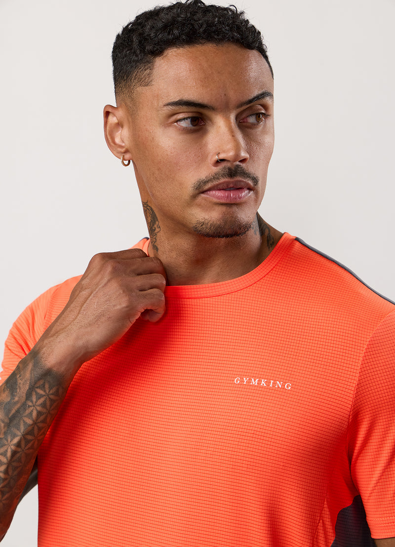 Gym King Progress Performance Tee - Hot Orange/Graphite