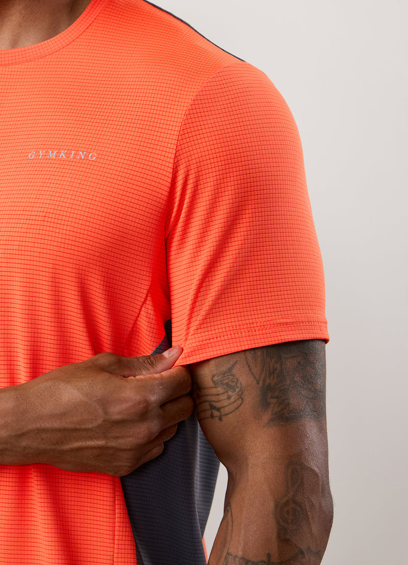 Gym King Progress Performance Tee - Hot Orange/Graphite