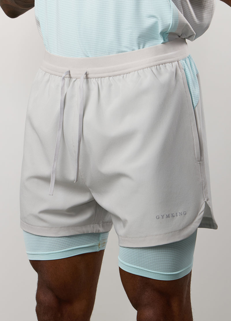 Gym King Progress 2-In-1 Short - Light Grey/Ice Blue