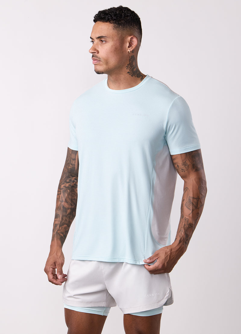 Gym King Progress Performance Tee - Ice Blue/Light Grey