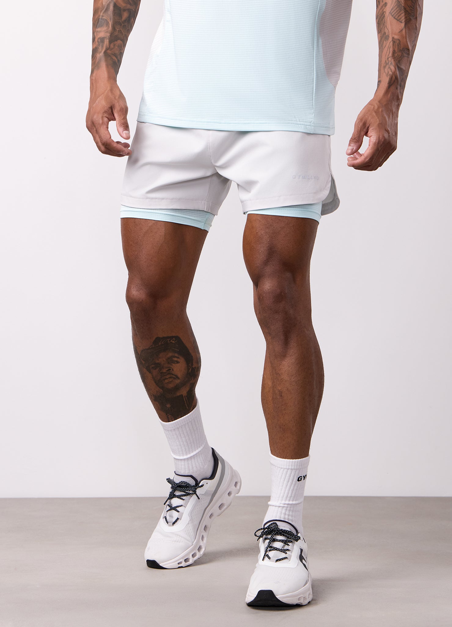Gym King Progress 2-In-1 Short - Light Grey/Ice Blue