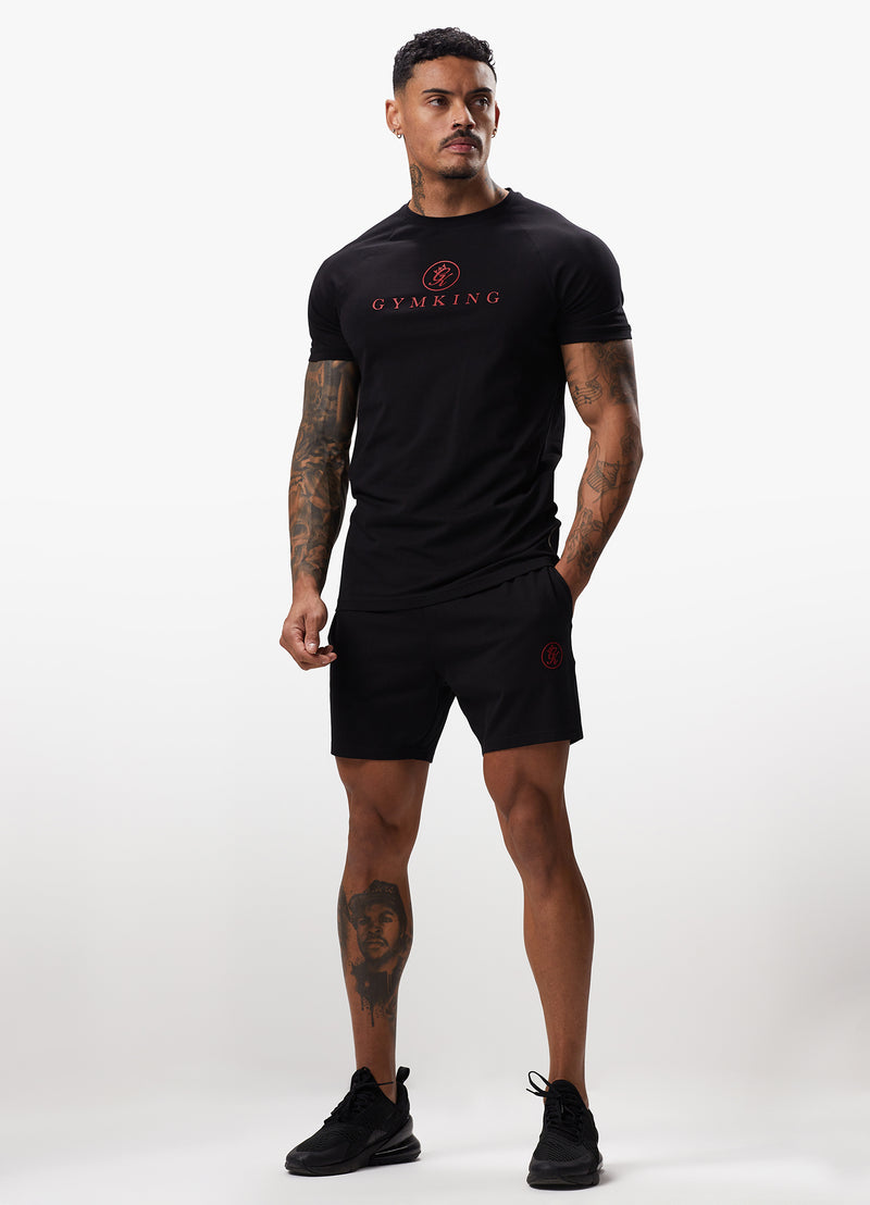 Gym King Pro Logo Jersey Short - Black/Red