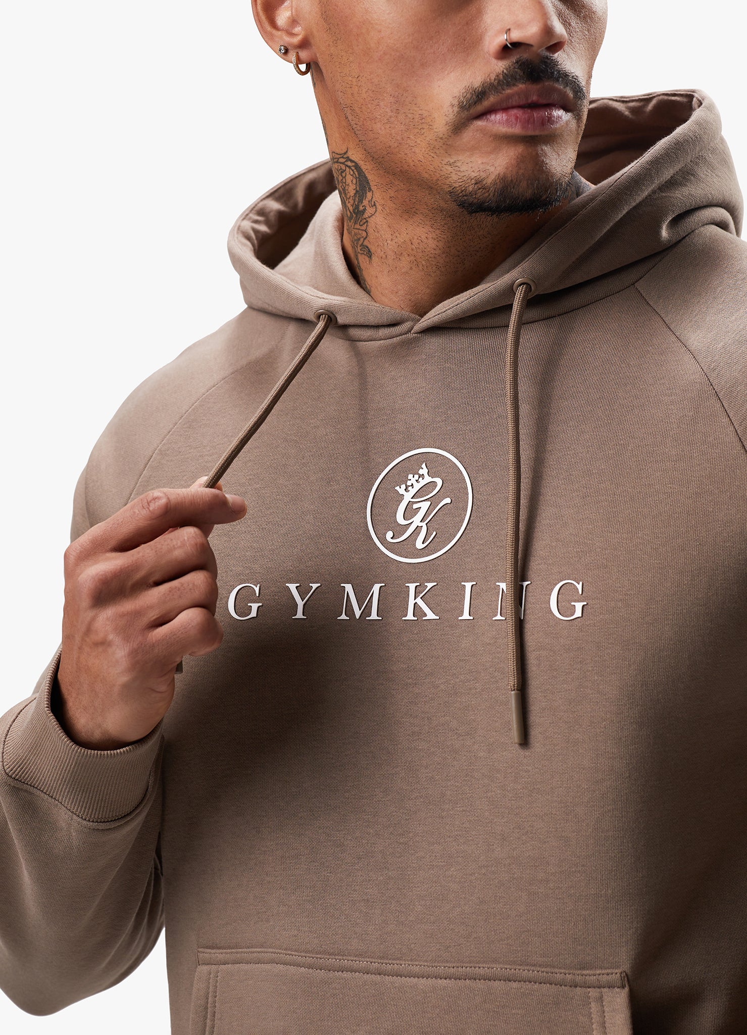 Gym King Pro Logo Fleece Hood Dark Taupe GYM KING