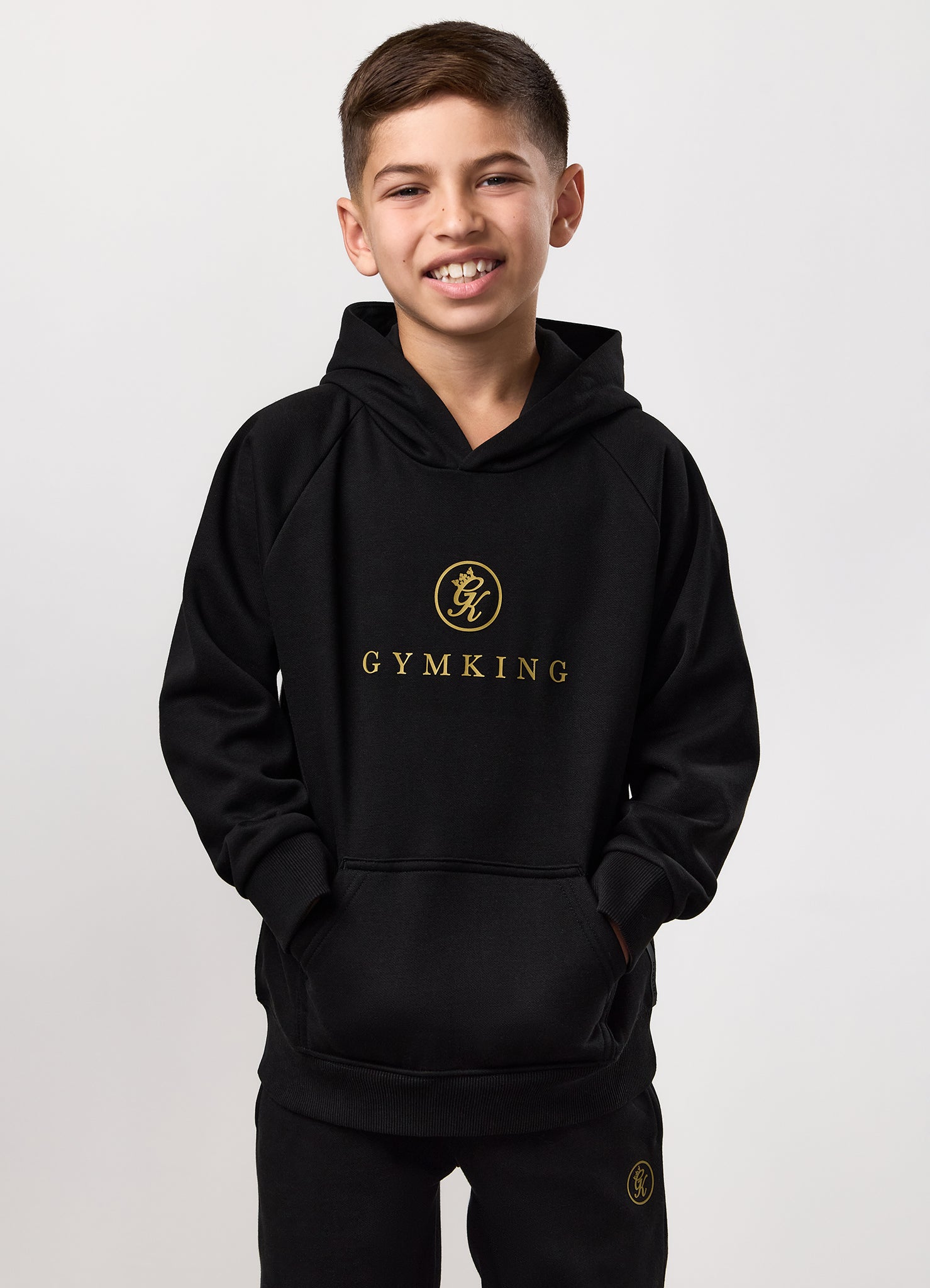 Gym King Kids Pro Logo Hood Tracksuit - Black/Gold