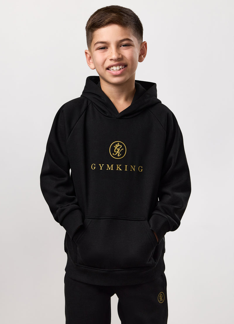 Gym King Kids Pro Logo Hood Tracksuit - Black/Gold