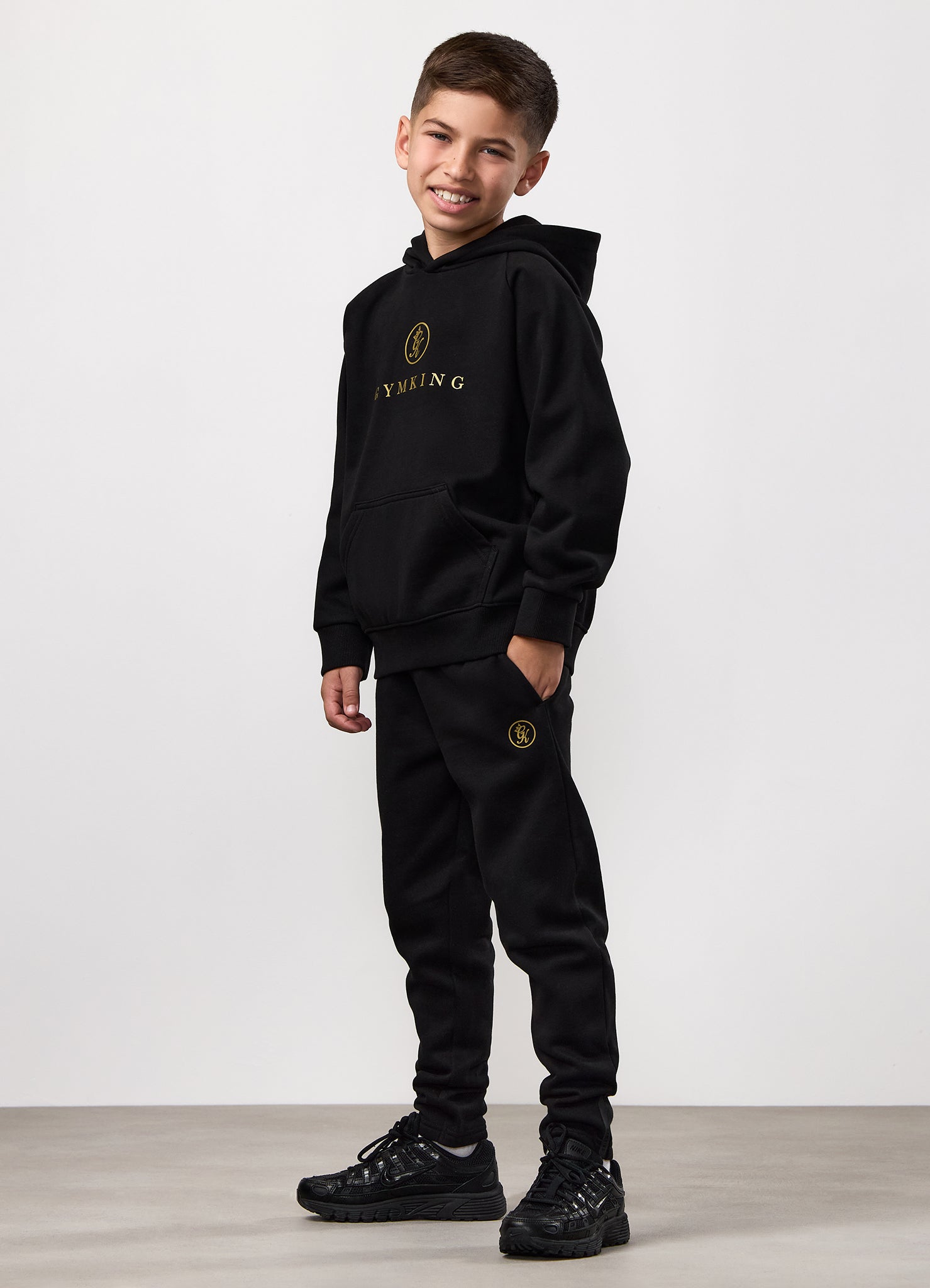 Gym King Kids Pro Logo Hood Tracksuit - Black/Gold