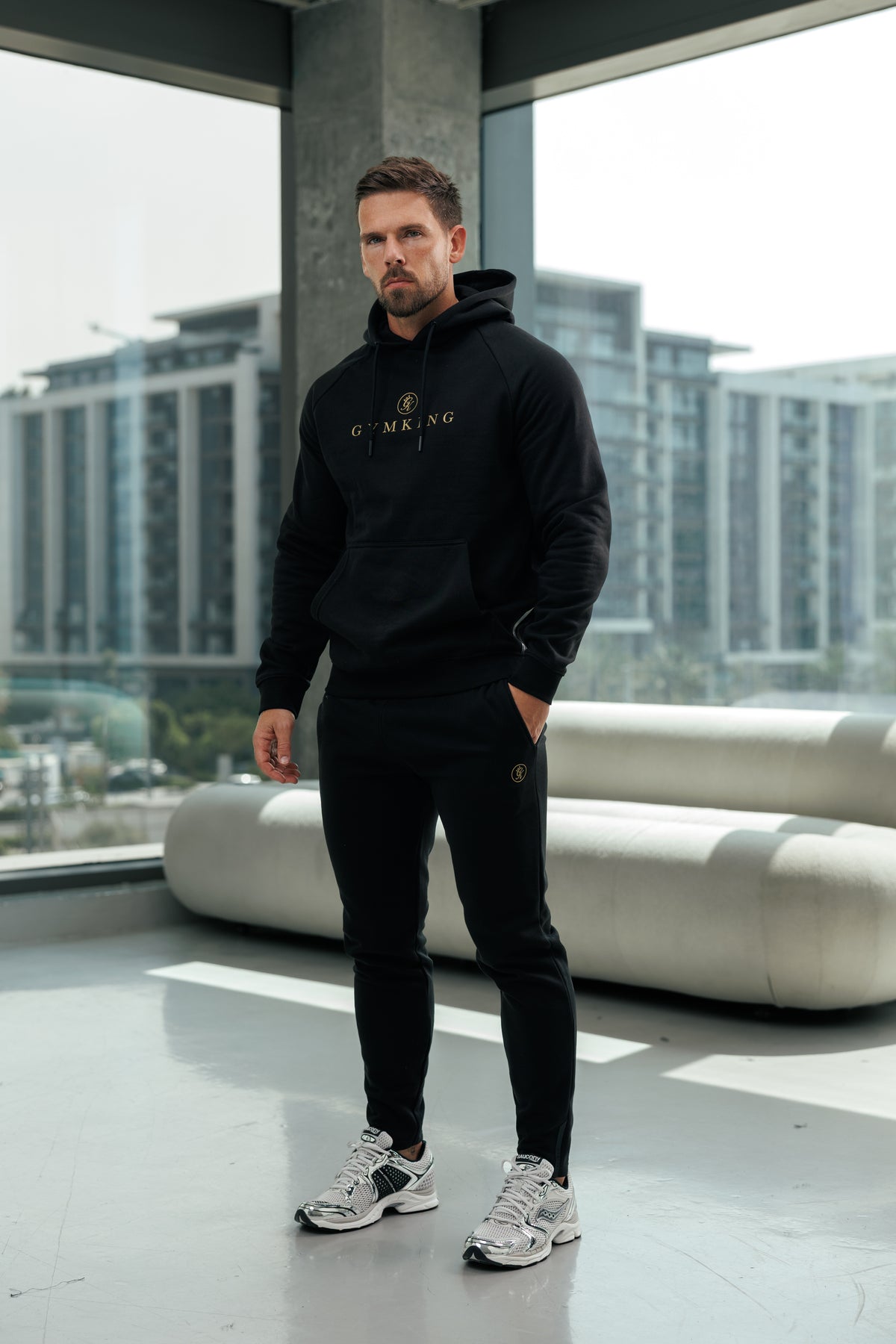 Gym King Pro Logo Hoodie  Tracksuit - Black/Gold