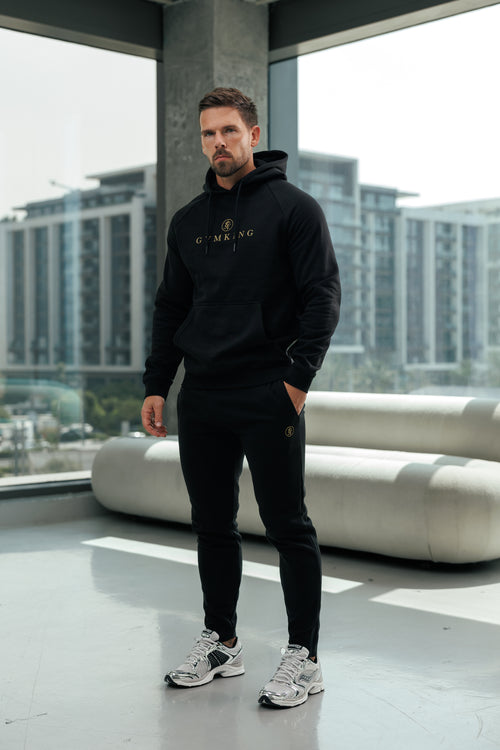 Gym King Pro Logo Hoodie  Tracksuit - Black/Gold