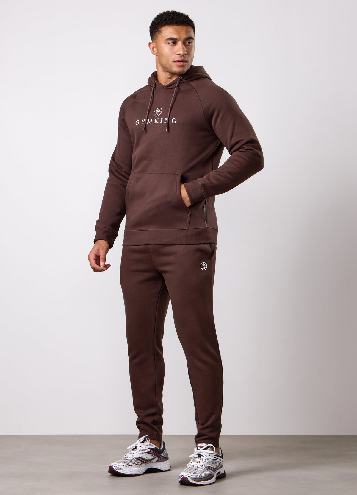 Gym King Pro Logo Hood Tracksuit – Dark Brown