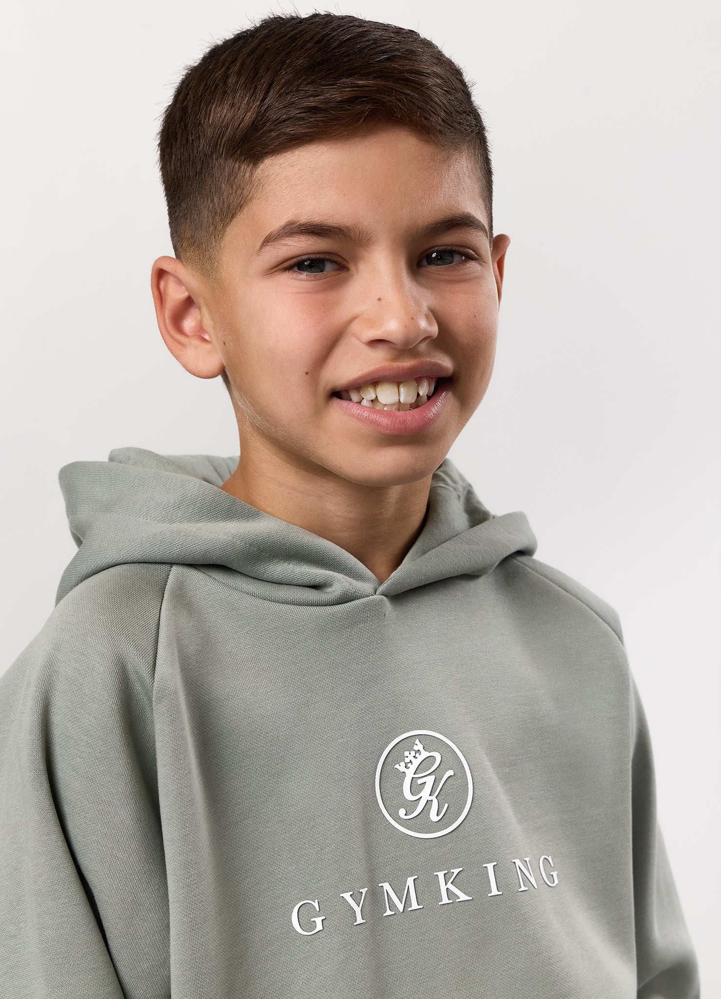 Gym King Kids Pro Logo Hood Tracksuit - Soft Khaki