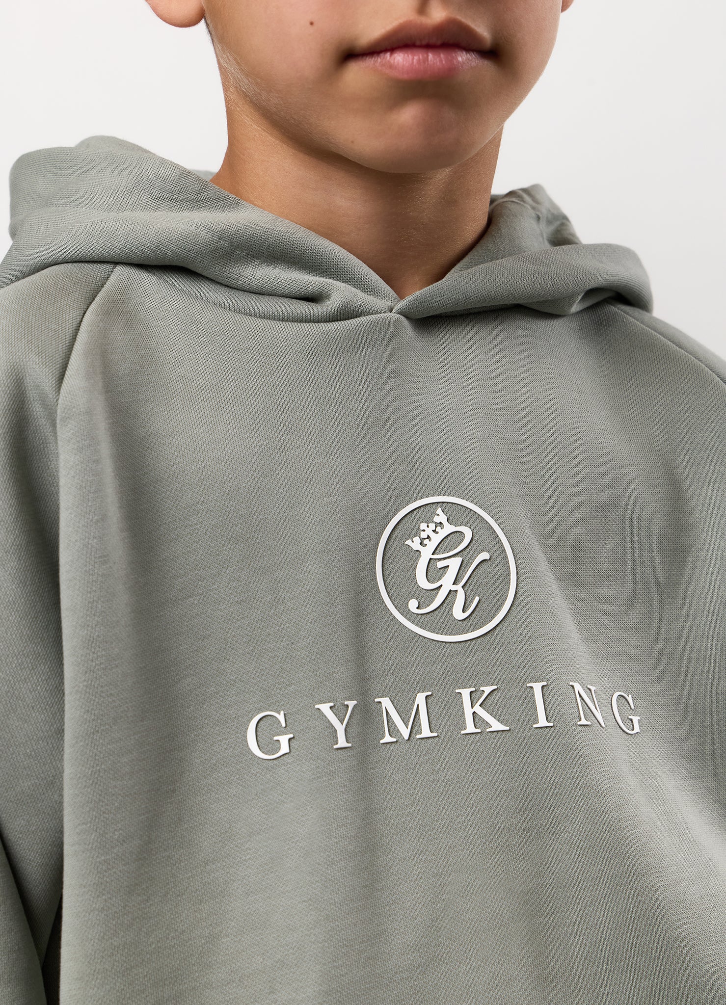 Gym King Kids Pro Logo Hood Tracksuit - Soft Khaki