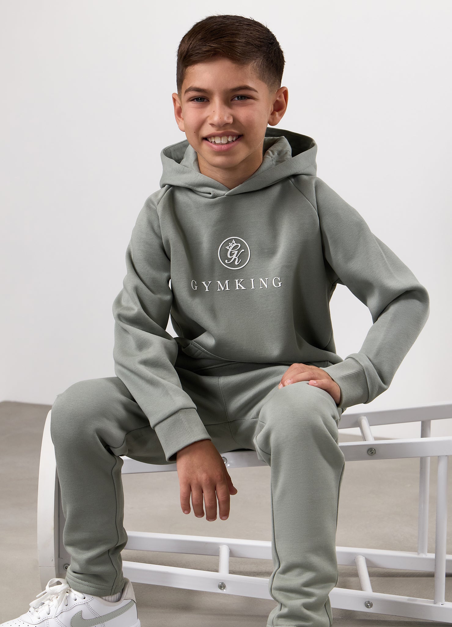 Gym King Kids Pro Logo Hood - Soft Khaki