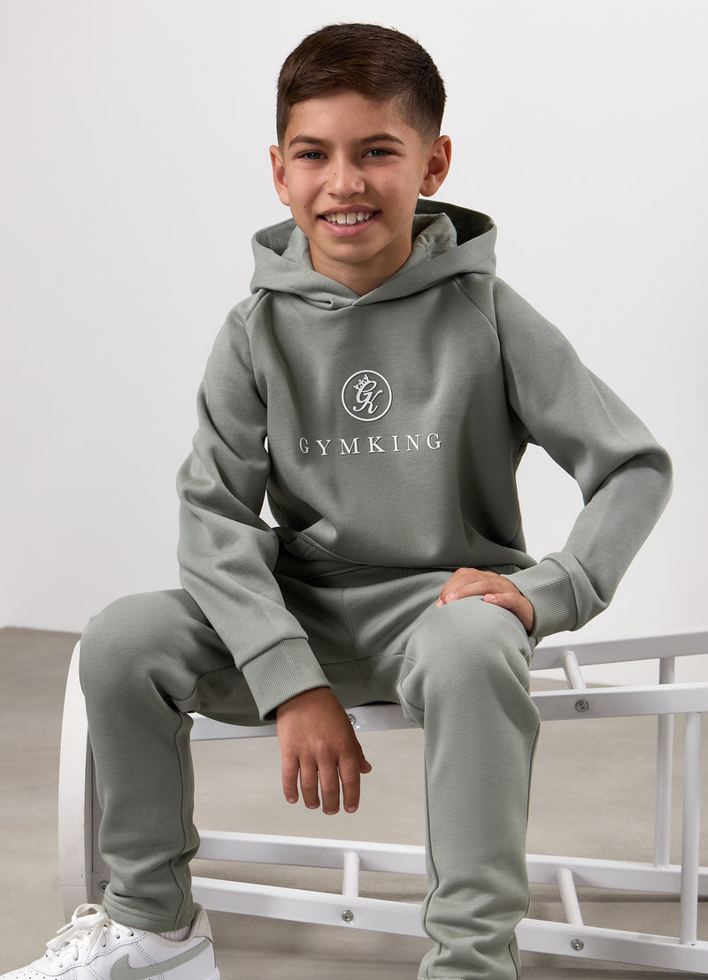 Gym King Kids Pro Logo Hood Tracksuit - Soft Khaki